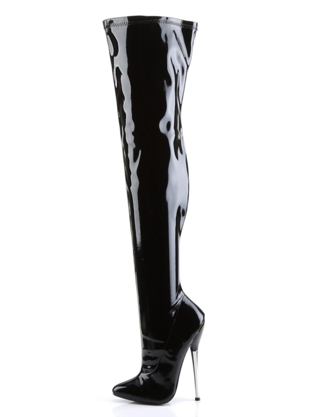 Black Patent Thigh High Stiletto Boots | 6" Heel Pole Dance Goth Boots